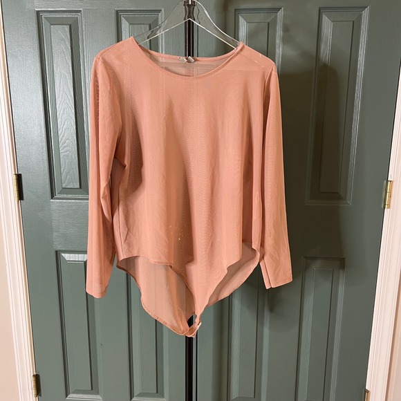 ASOS Design Long Sleeve Mesh Bodysuit Top Rose Quartz US 16 EU 50 - Picture 1 of 8